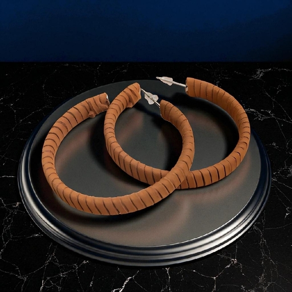 🆕 Boho Chic Large Brown Suede Textured Statement Fashion Trendy Hoop Earrings - Picture 10 of 10